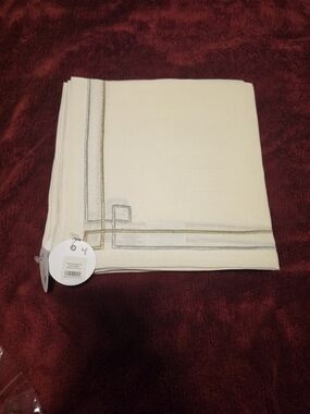 Embroidered Cream Tablecloth with Metallic Trim